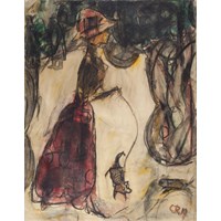 Woman with a dog on a lead