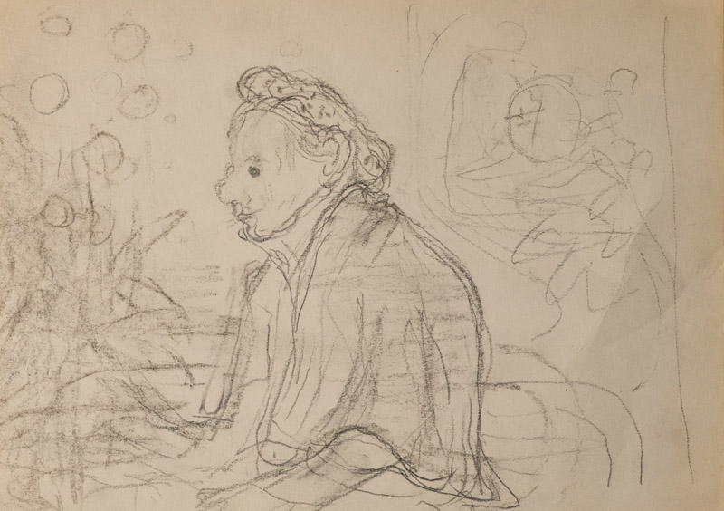 Henriette seated in profile, study for Henriette von Motesiczky with Dog and Flowers