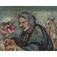 Henriette With Dog and Flowers