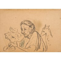 Henriette With Dog and Sketchbook