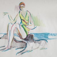 Fashion drawing, woman and a dog